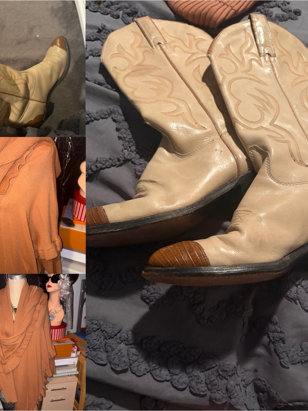 Cream Western Cowboy Boots with Brown Toe - Women plus colleen Lopez wrap